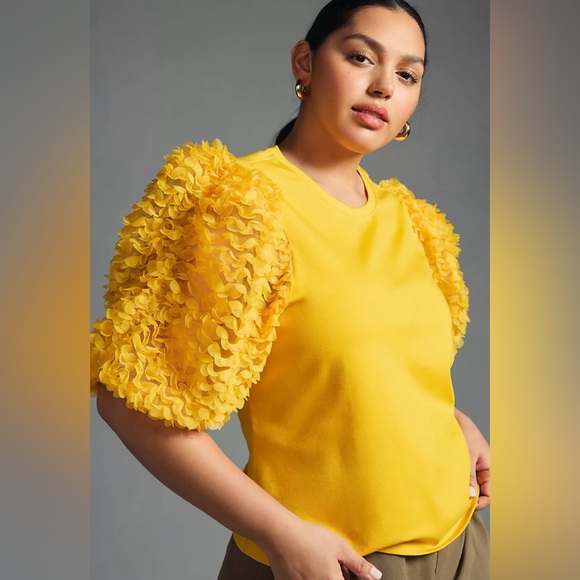 Flat White Anthropologie Marigold Ruffle sleeve top size S NWT - Picture 10 of 12